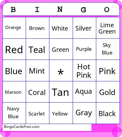 Colors Bingo Cards Free Pdf Printable Game, Title: BINGO