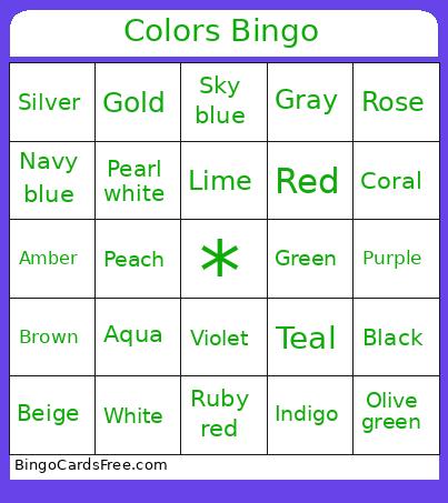 Colors Bingo Card