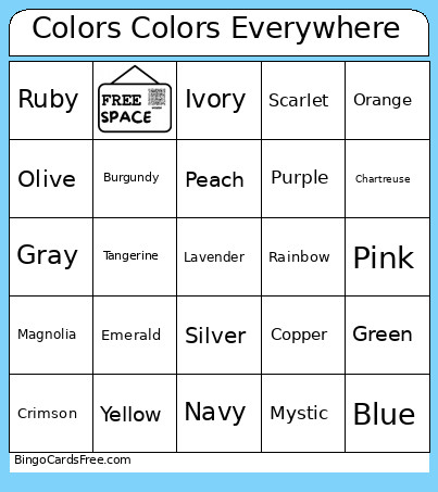 Colors Colors Everywhere Bingo Card