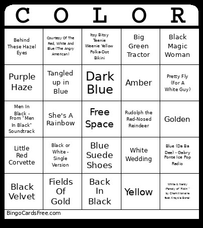 Colors Music Bingo Card