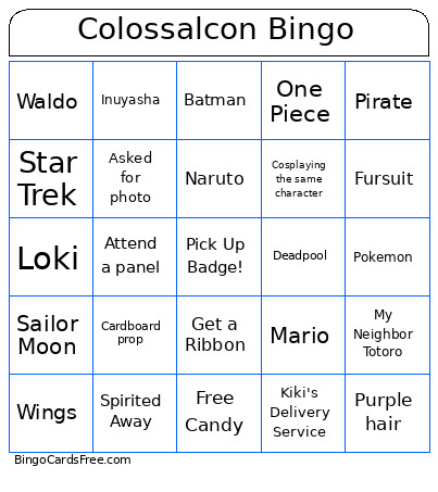 Colossalcon Bingo Card