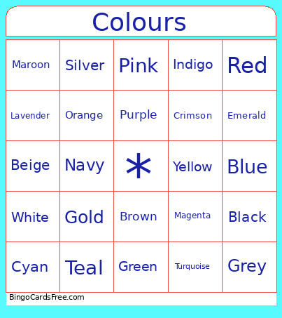 Colours Bingo Card