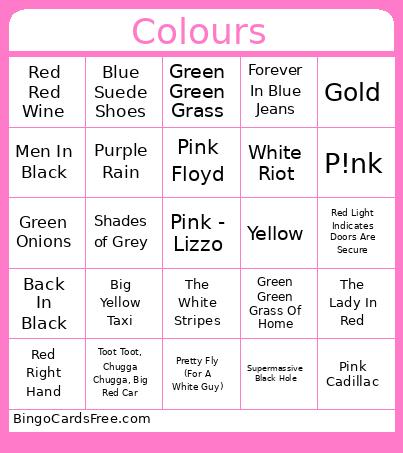Colours Bingo Card