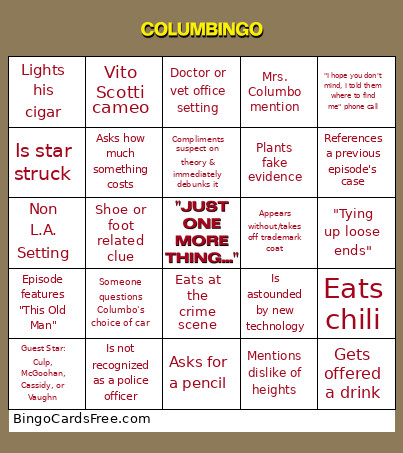 Columbo Bingo Cards