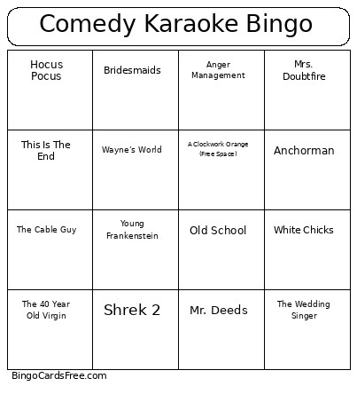 Comedy Karaoke Bingo Card