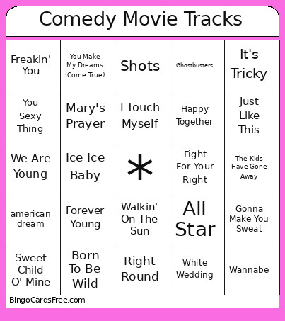 Comedy Movie Tracks Bingo Card