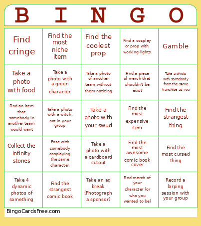 Comic Con 2026 Bingo Card
