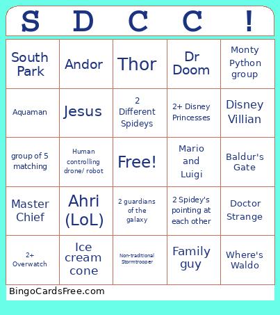 Comic Con Bingo Card
