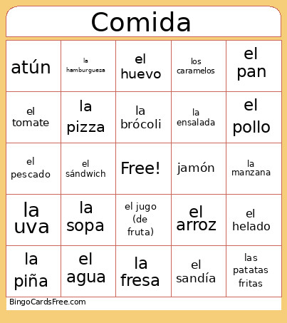 Comida Bingo Card