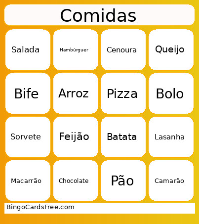 Comidas Bingo Card