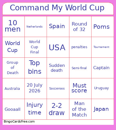 Command My World Cup Bingo Card
