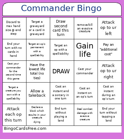 Commander Bingo Card