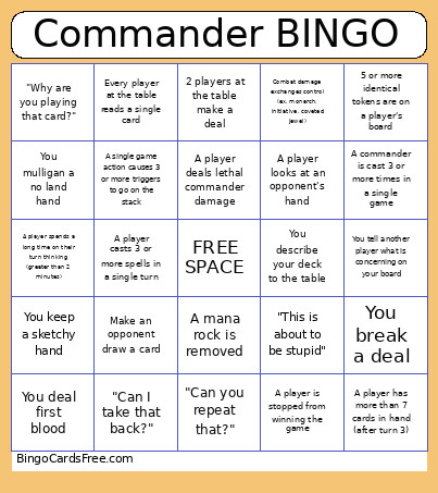 Commander Bingo Card
