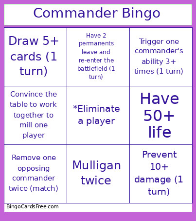 Commander Bingo Card