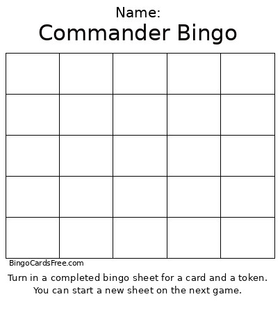 Commander Bingo Card