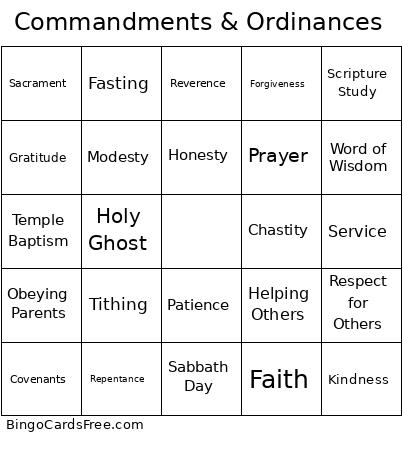 Commandments & Ordinances Bingo Card