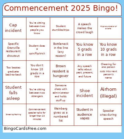 Commencement 2025 Bingo!