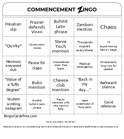 Commencement Bingo Card