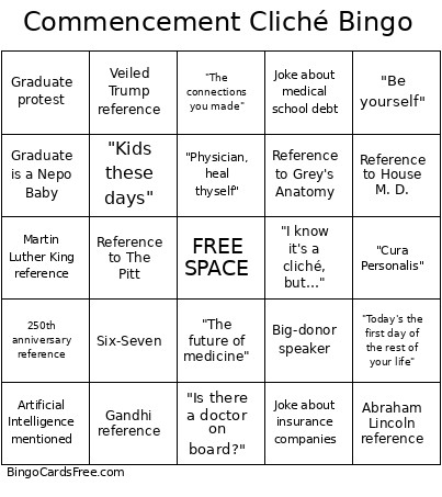 Commencement Cliché Bingo Card