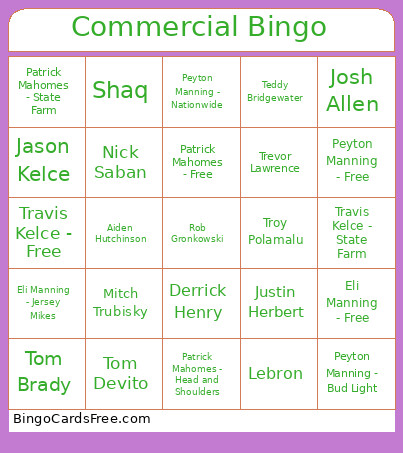 Commercial Bingo Card