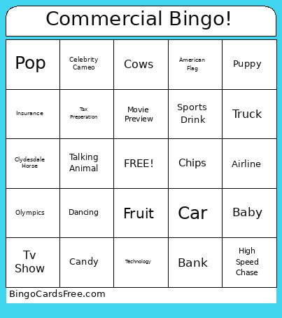 Commercial ! Bingo Card