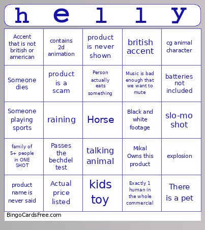 Commerical Bingo Card