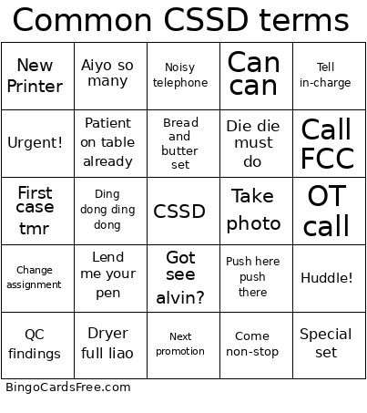 Common CSSD Terms Bingo Card