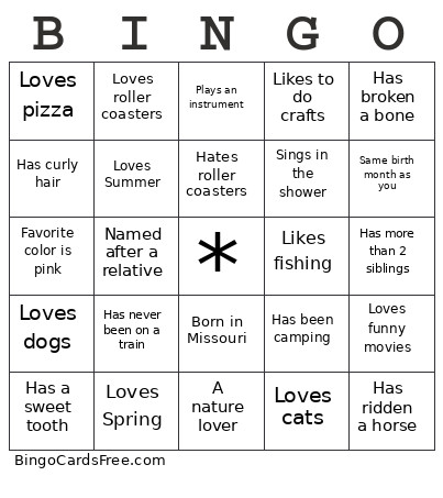 Common Denominator Bingo Card