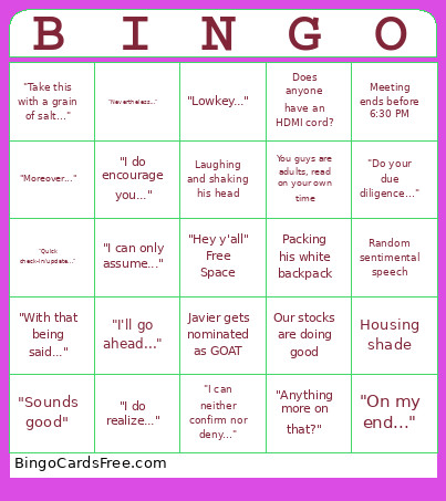 Common Javier Emotes Bingo Card