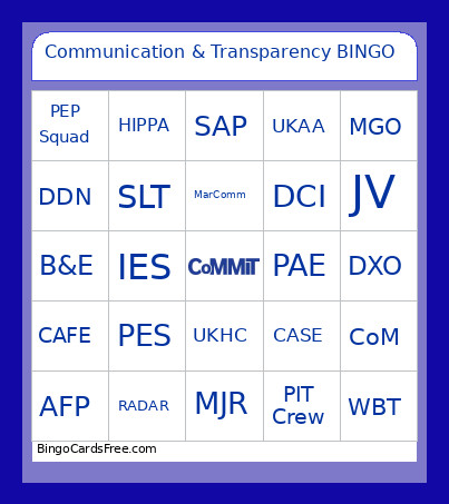 Communication & Transparency Bingo Card