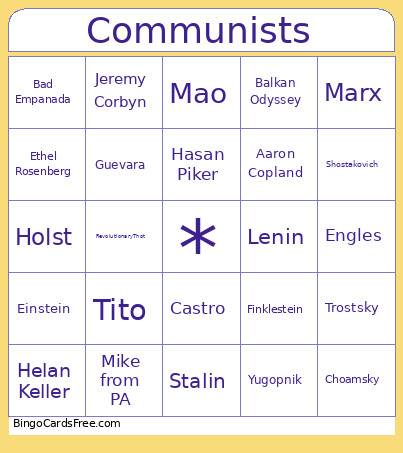 Communists Bingo Card