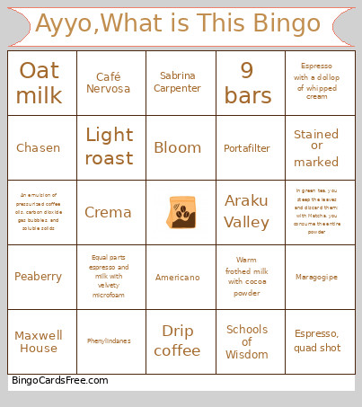 Communitie Summer Coffee Festival Bingo Card