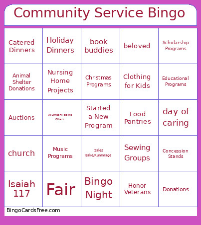 Community Service Bingo Card