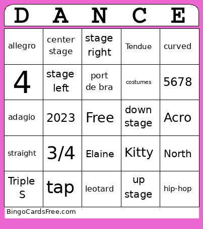 Competition Lock-In Bingo Card