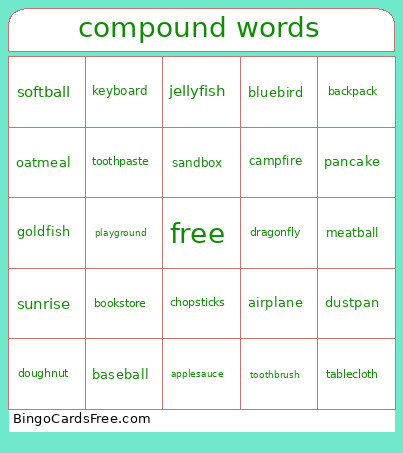Compound Word Bingo Card