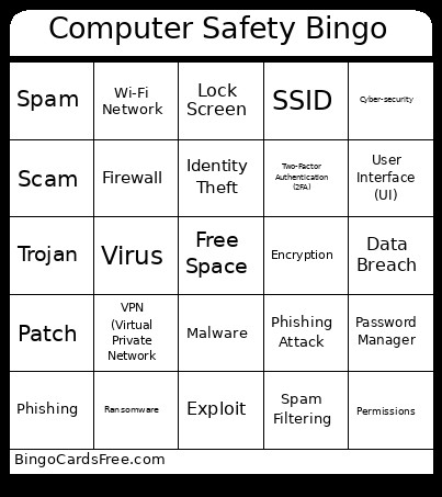 Computer Safety Bingo Card