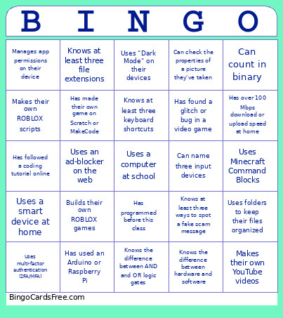 Computer Science Bingo Card