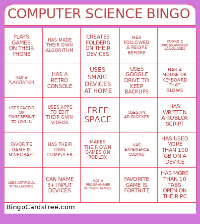 COMPUTER SCIENCE Bingo Card