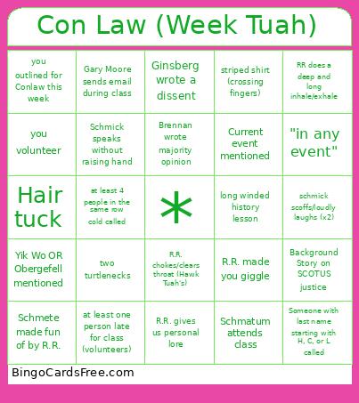 Con Law (Week Tuah) Bingo Card