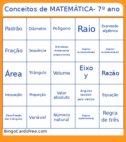Conceitos De MATEMÁTICA- 7º Ano Bingo Card