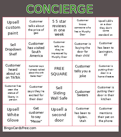 Concierge Bingo Card