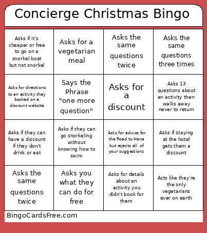 Concierge Christmas Bingo