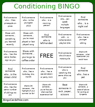 Conditioning Bingo Card