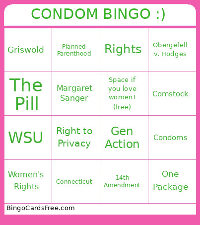 CONDOM :) Bingo Card