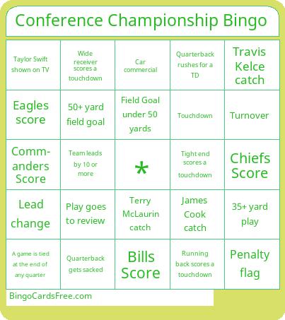 Conference Championship Bingo Cards Free Pdf Printable Game, Title: Conference Championship Bingo