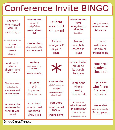 Conference Invite Bingo Card