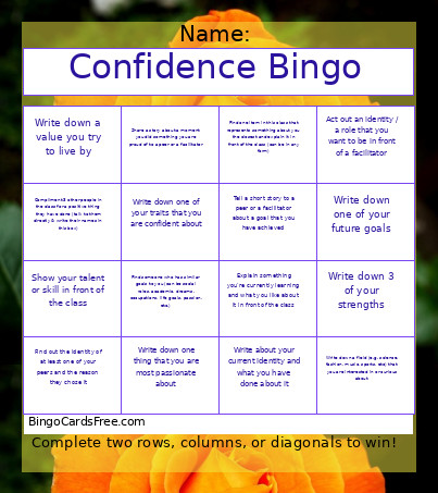 Confidence Bingo Card
