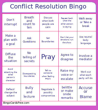 Conflict Resolution Bingo Card