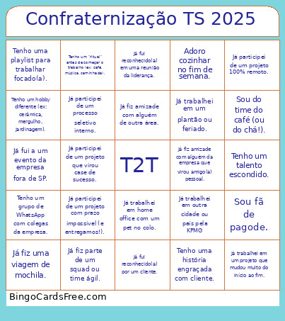 Confraternização TS 2025 Bingo Card