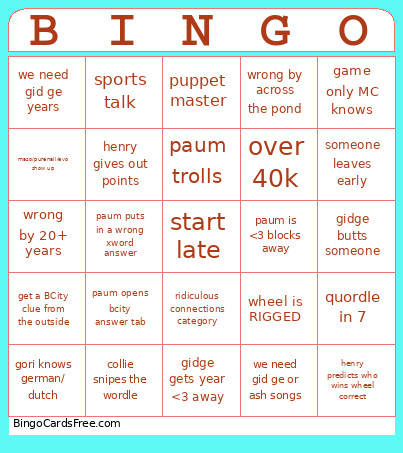 Connections Bingo Card